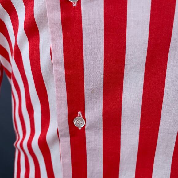 GIANMARCO VENTURI Vintage S Red White Stripe Cotton One Pocket Long Sleeve Shirt - Picture 4 of 7